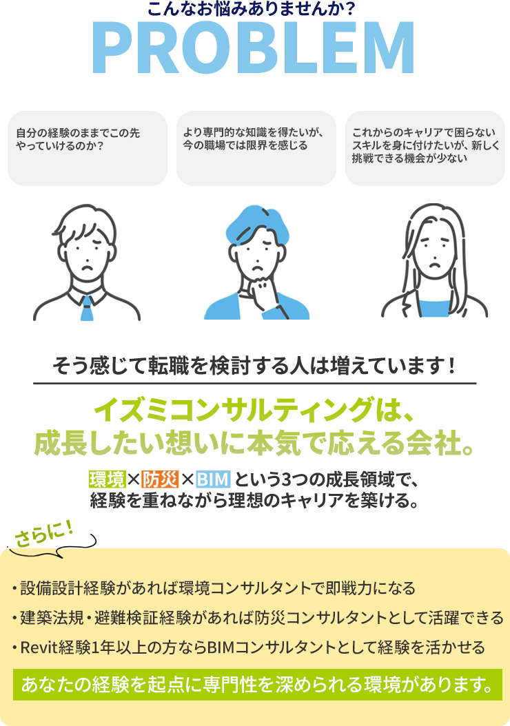 イズミコンサルティングではBIM×環境×防災という3つの領域で確実にあなたの市場価値を高められる